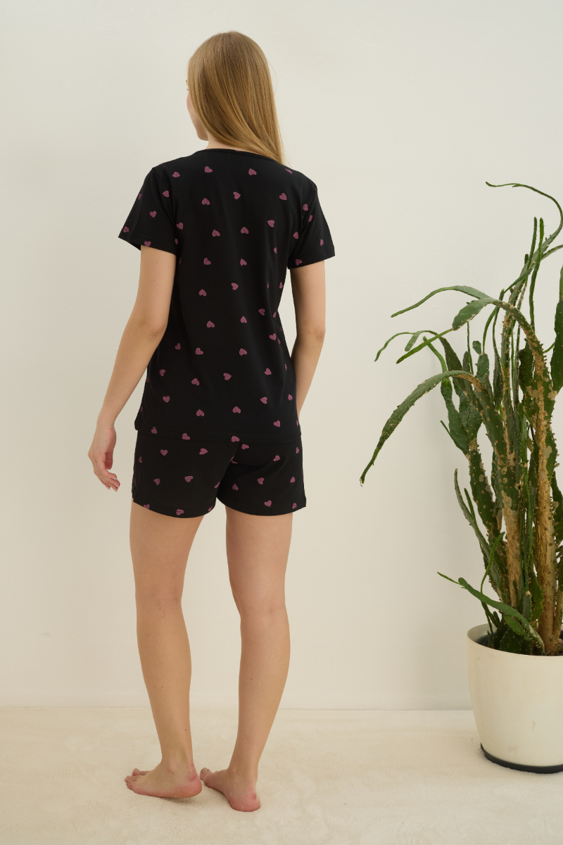 Πιτζάμα siyah inci PINK HEARTS