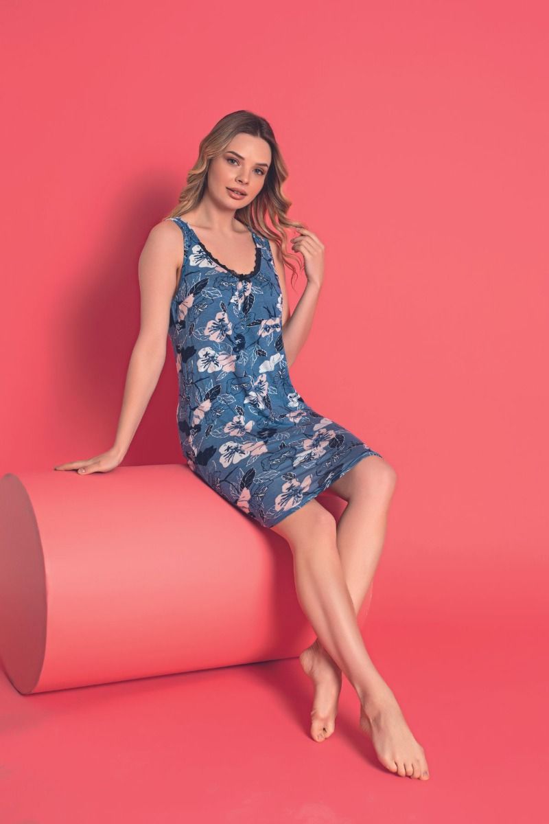 Γυναικείο αμάνικο νυχτικό μπλε πάνω από το γόνατο