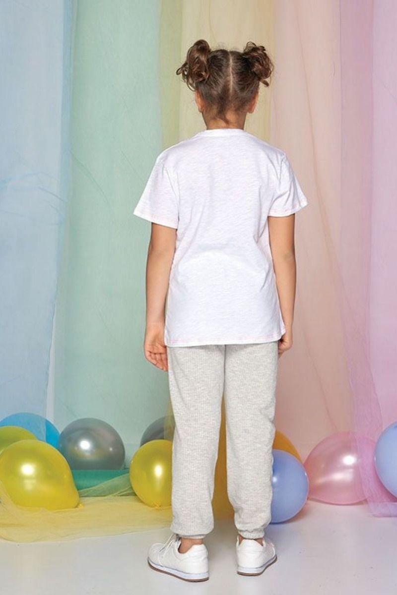 Σετ φόρμας κορίτσι εφηβικό κοντομάνικη μπλούζα παντελόνι με σκυλάκι