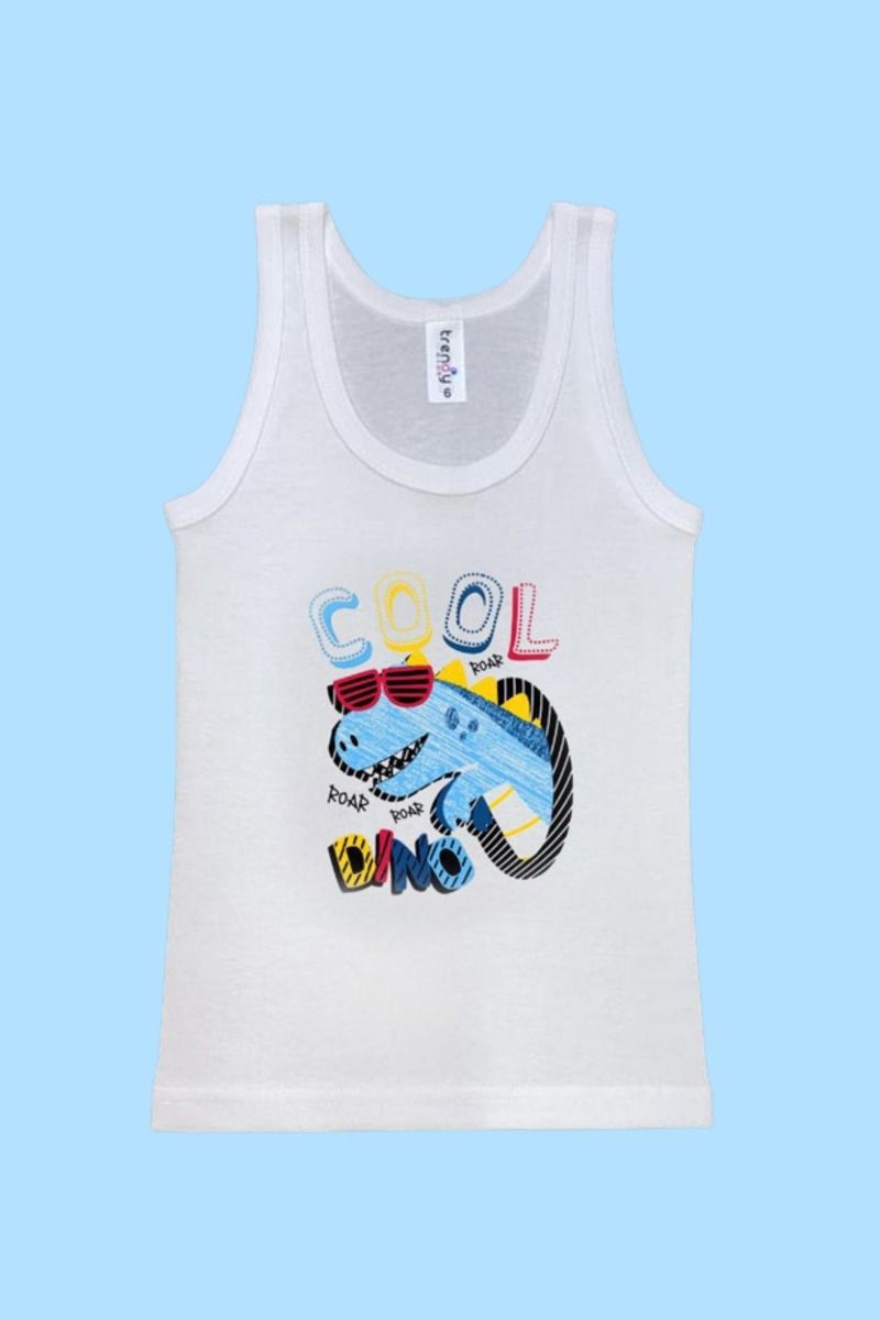 Αγορίστικα παιδικά Φανελάκια αμάνικα βαμβακερά λευκά σχέδιο 2 τεμάχια