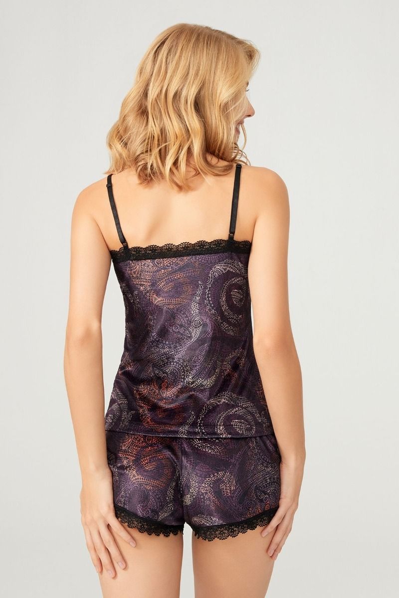 Γυναικεία πιτζάμα σορτσάκι τιραντάκι μωβ λαχούρια βελούδινο