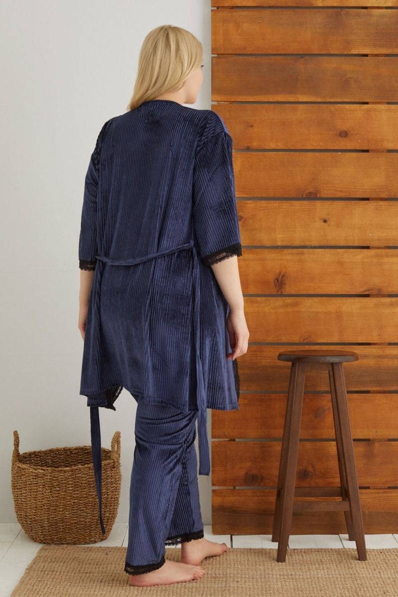 Πιτζάμα Plus Size με Ρόμπα "siyah inci" DARK BLUE