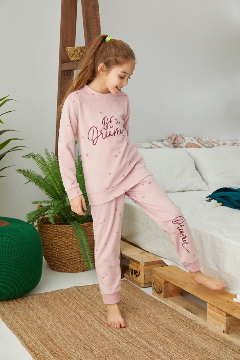Παιδική Πιτζάμα Velvet "siyah inci" BE A DREAMER PINK