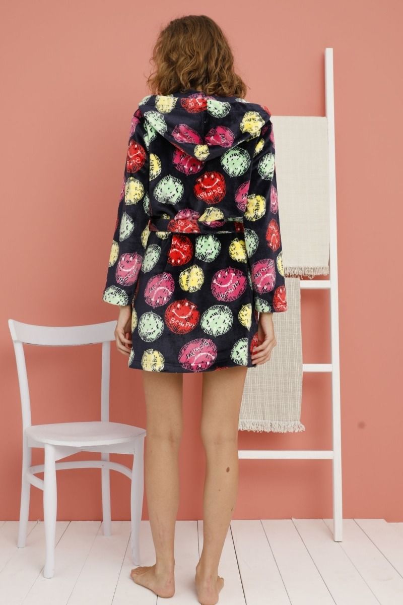 Γυναικεία Ρόμπα βελουδινη με κουκουλα μακρυμανικη πολυχρωμη