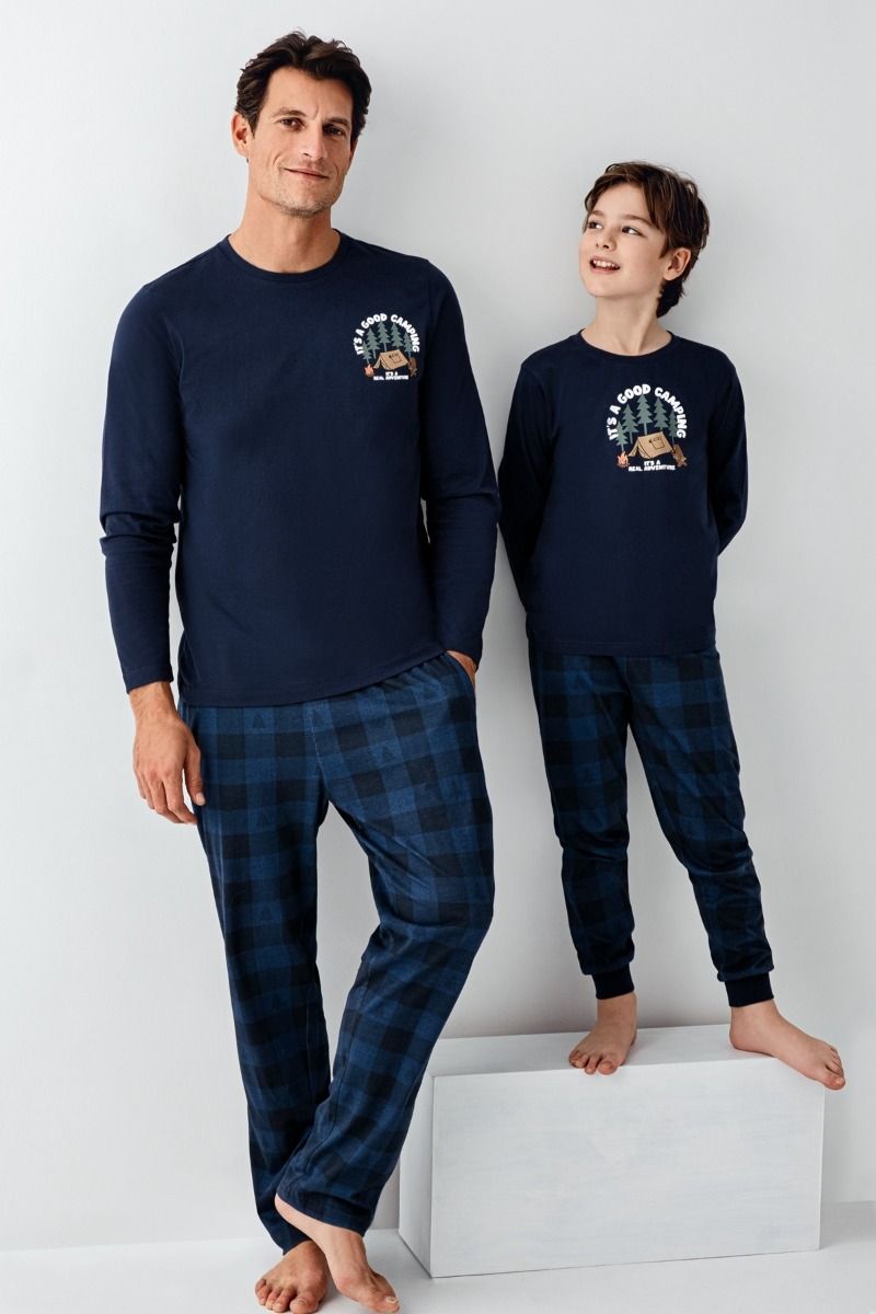 Ανδρική χειμωνιάτικη Πιτζάμα καρό με σχέδιο δέντρα βαμβακερή