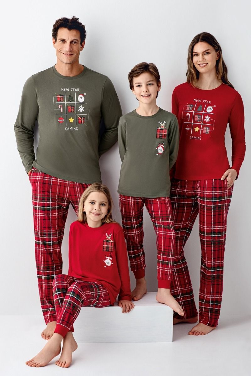 Κοριτσίστικη Πιτζάμα χειμωνιάτικη κόκκινο καρό με χριστουγεννιάτικο σχέδιο