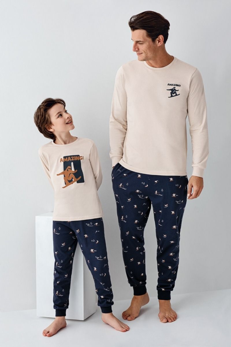 Αγορίστικη Πιτζάμα χειμωνιάτικη βαμβακερή με σχέδιο σκιέρ