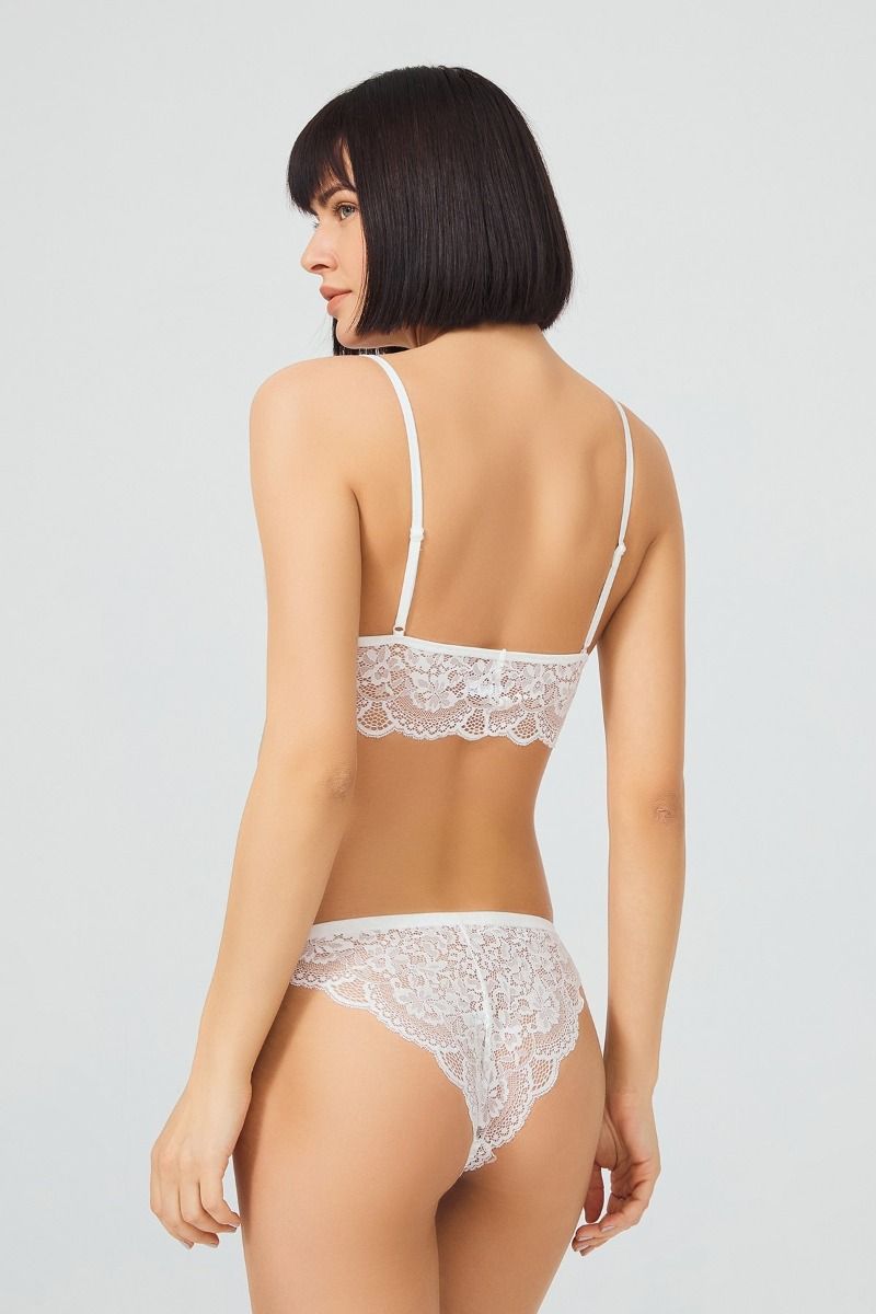 Γυναικείο Σετ Bralette - Slip δαντέλα εκρού χρώμα ρυθμιζόμενη τιράντα