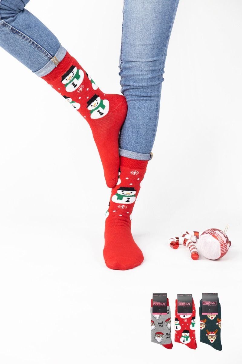 Γυναικείες Κάλτσες Πετσετέ χριστουγεννιάτικα σχέδια 3 ζευγάρια βαμβακερές