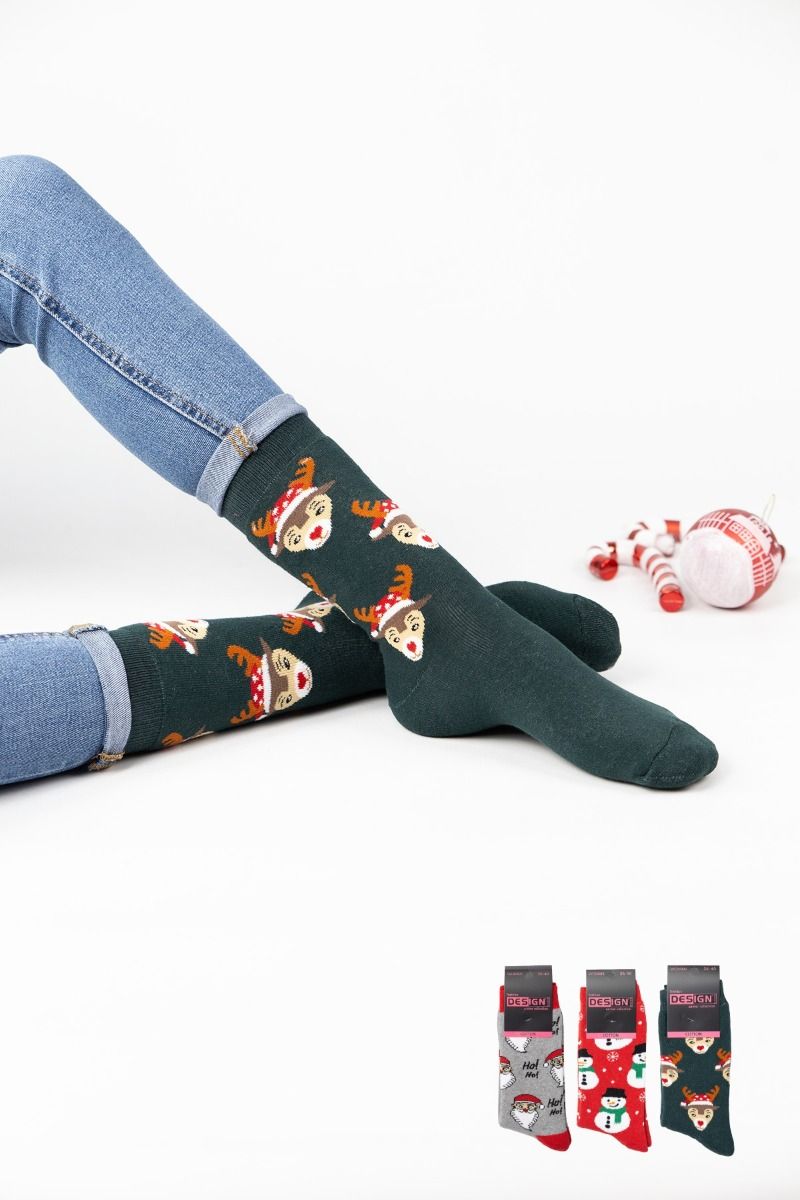 Γυναικείες Κάλτσες Πετσετέ χριστουγεννιάτικα σχέδια 3 ζευγάρια βαμβακερές
