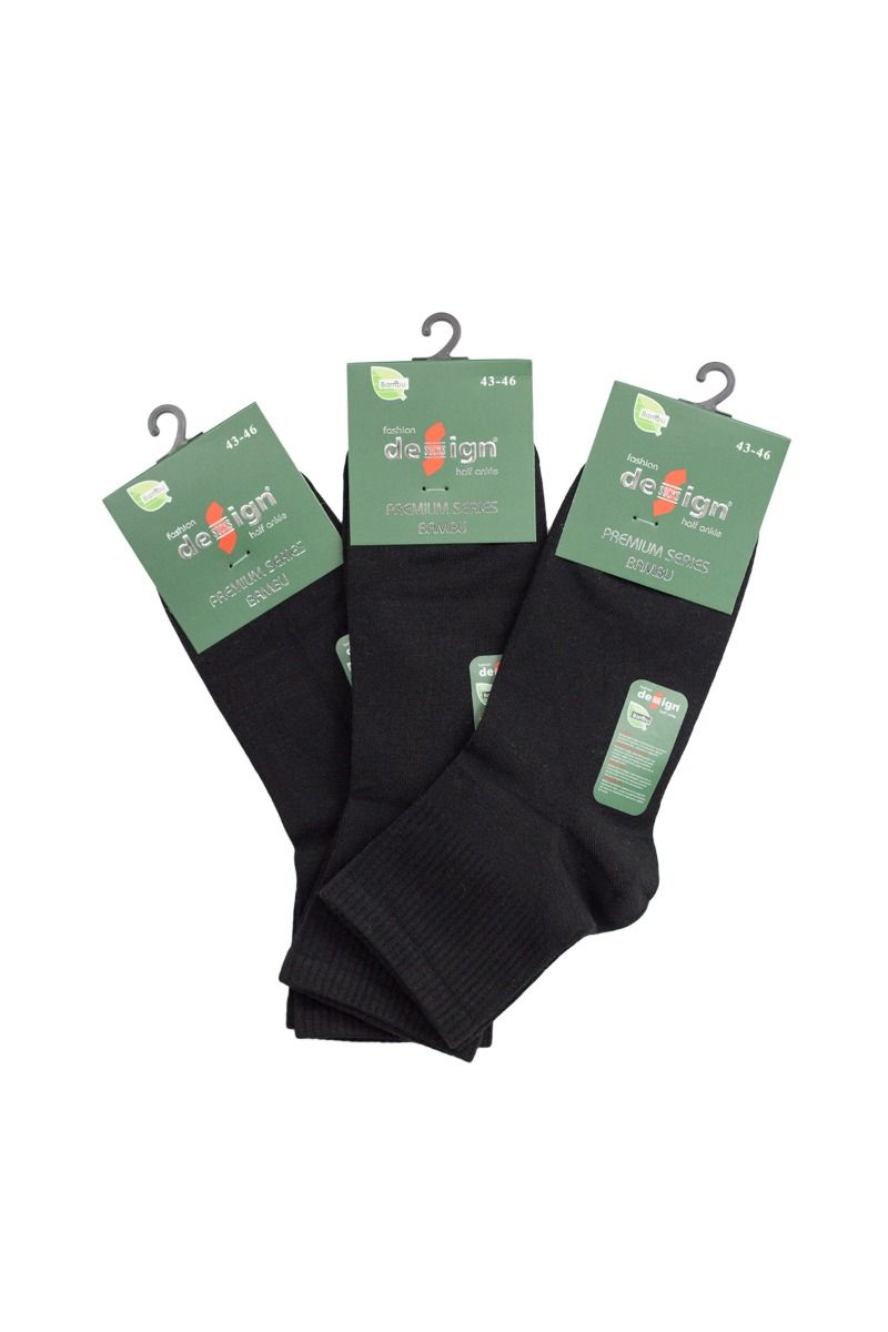 Ημίκοντες Κάλτσες Bamboo "Design" TOTAL BLACK 3 ζευγάρια