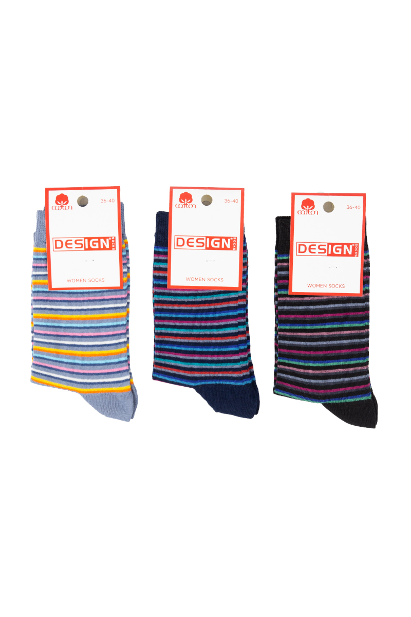 Γυναικείες Casual Κάλτσες Design PURPLE STRIPES 3 ζευγάρια Βαμβακερές