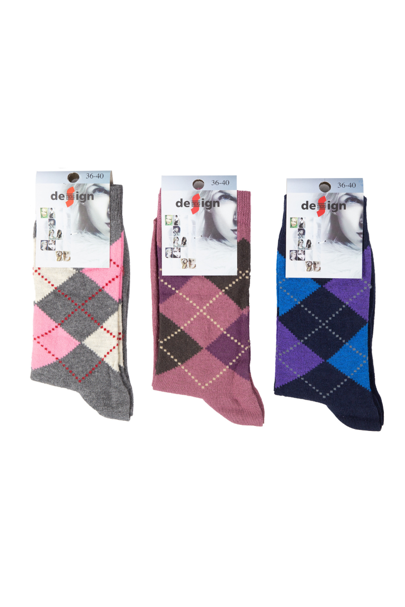 Γυναικείες Casual Κάλτσες Design ARGYLE 3 ζευγάρια Βαμβακερές