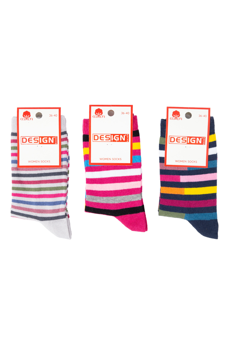 Γυναικείες Casual Κάλτσες Design VARIOUS STRIPES 3 ζευγάρια