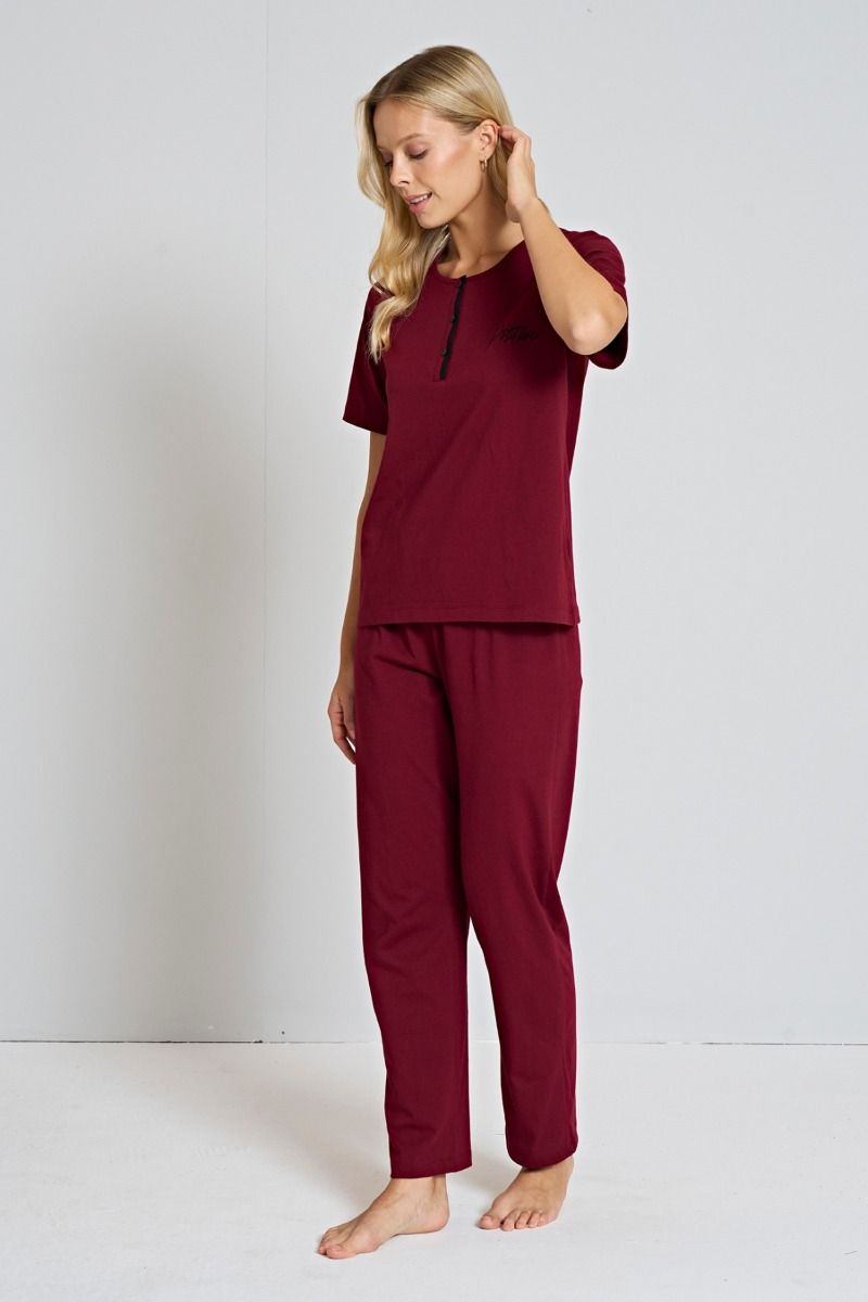 Γυναικεία Κοντομάνικη Πιτζάμα "Pijadore"  Βαμβακερή μονόχρωμη με κουμπάκια