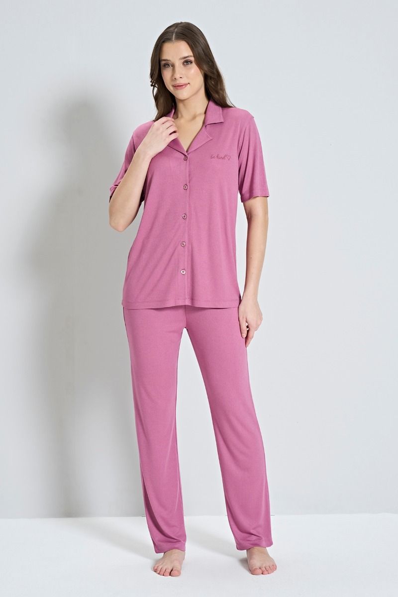 Γυναικεία Κοντομάνικη Πιτζάμα "Pijadore"  Βισκόζη με γιακά και κουμπιά