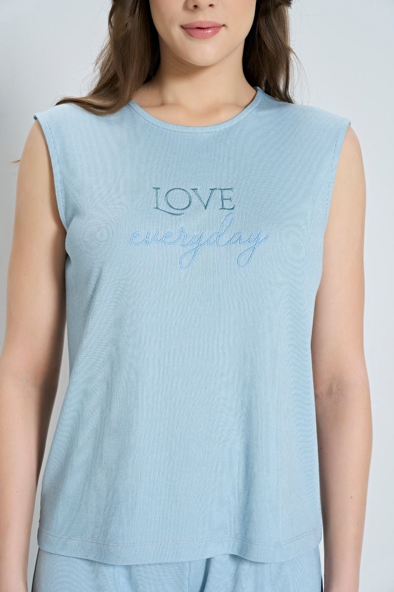 Γυναικεία Πιτζάμα Σορτσάκι "Pijadore" αμάνικη μονόχρωμη σχέδιο στο στήθος