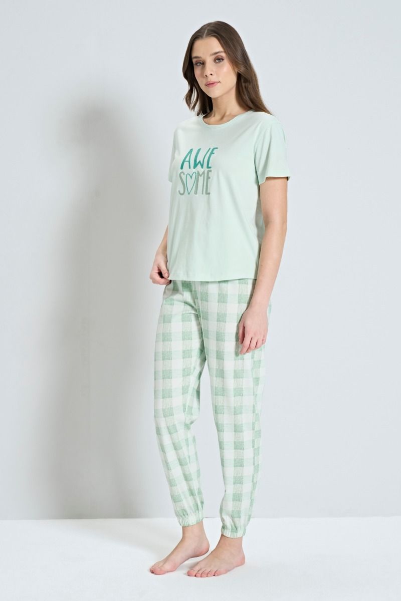 Γυναικεία Κοντομάνικη Πιτζάμα "Pijadore"  Βαμβακερή παντελόνι καρό με λάστιχο