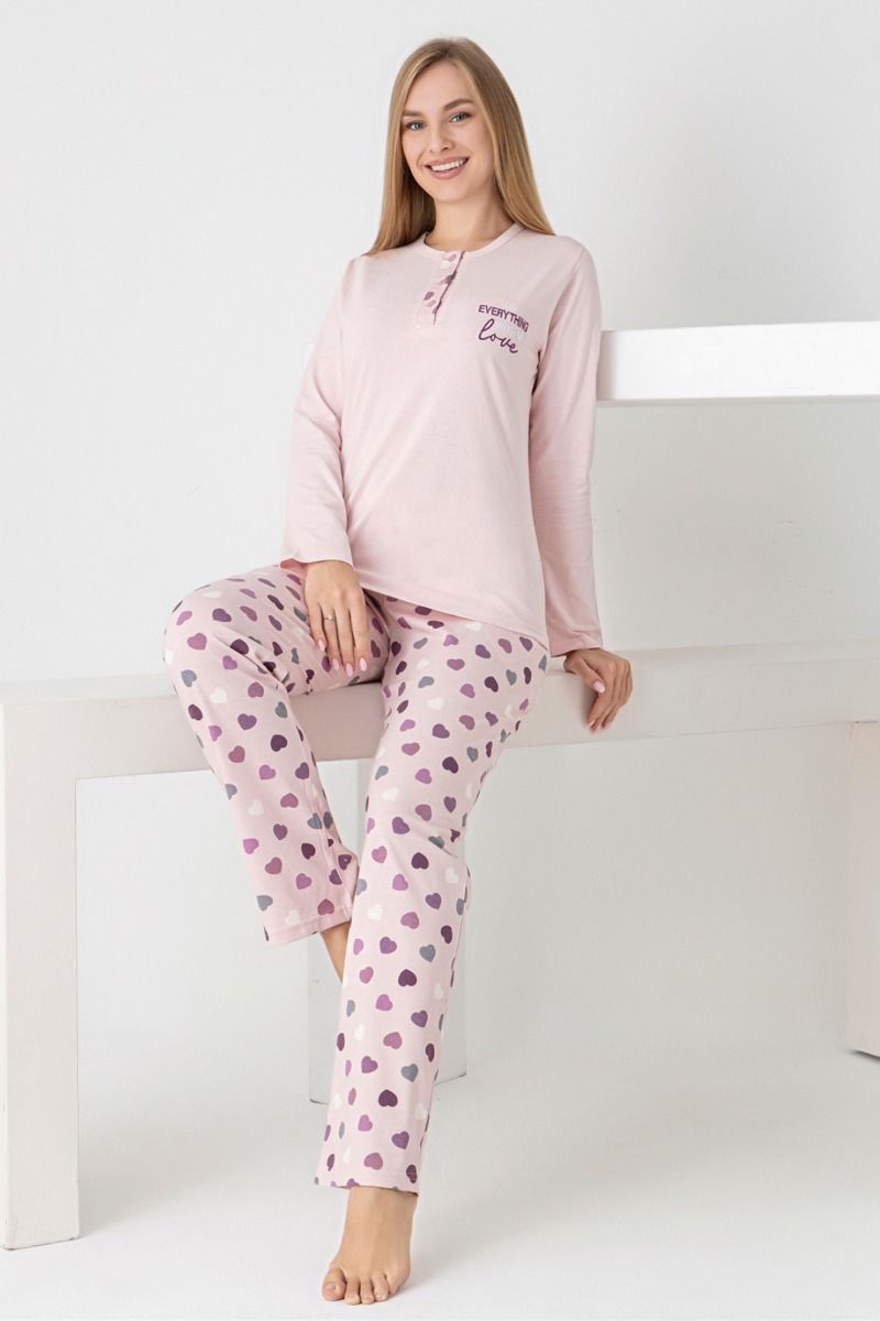 Γυναικεία Χειμωνιάτικη Πιτζάμα "Pijamangel" με σχέδιο καρδούλες και τσέπες