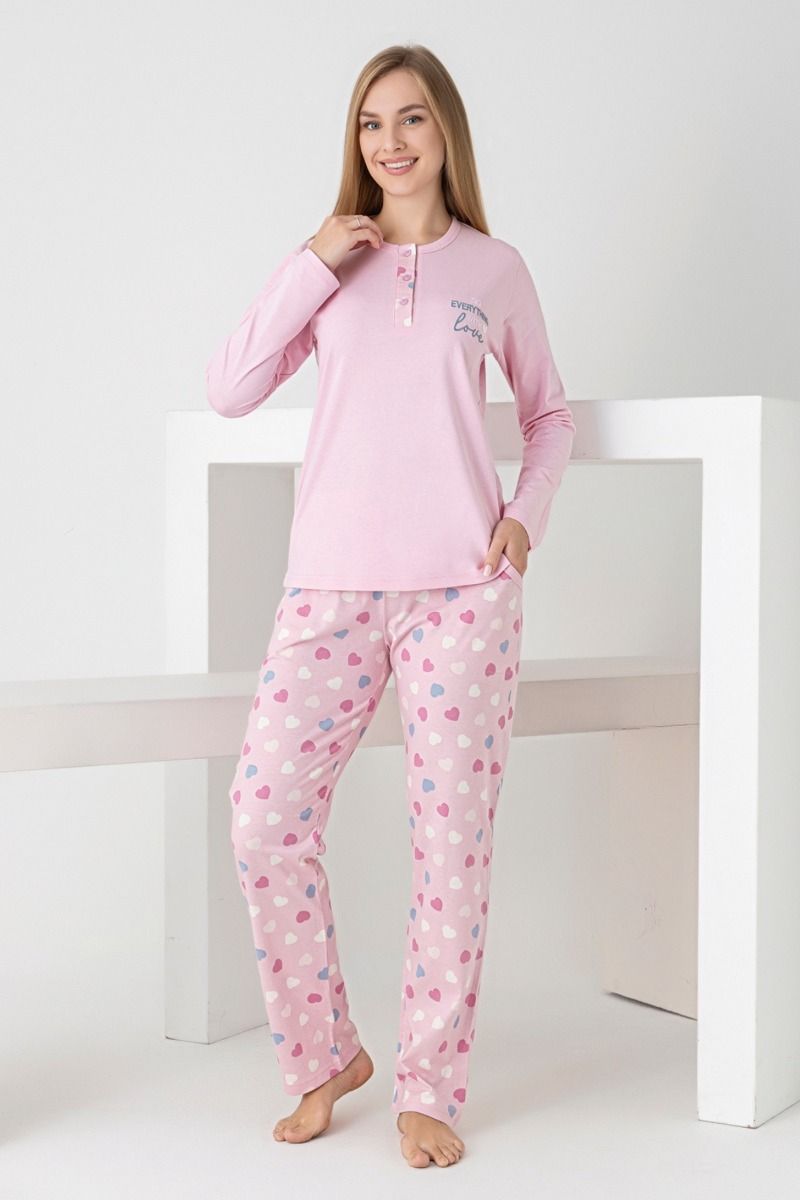 Γυναικεία Χειμωνιάτικη Πιτζάμα "Pijamangel" με σχέδιο καρδούλες και τσέπες