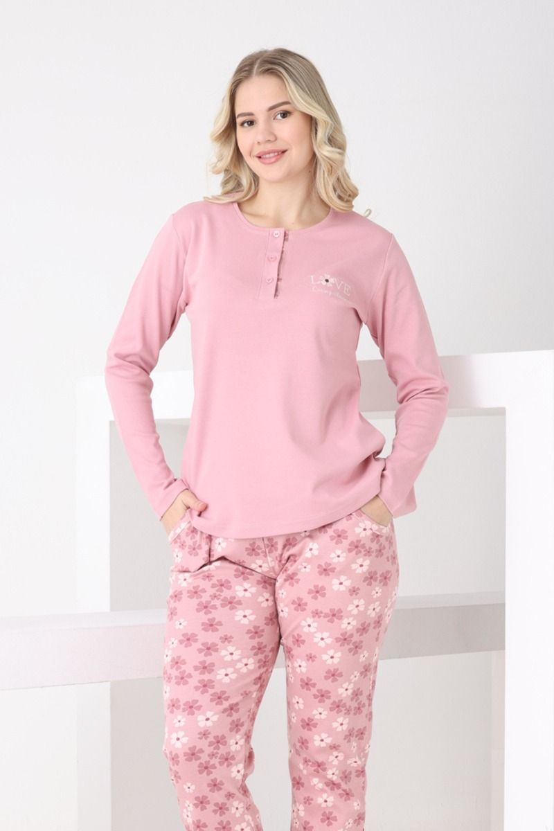 Γυναικεία Χειμωνιάτικη Πιτζάμα "Pijamangel" με σχέδιο λουλούδια και τσέπες