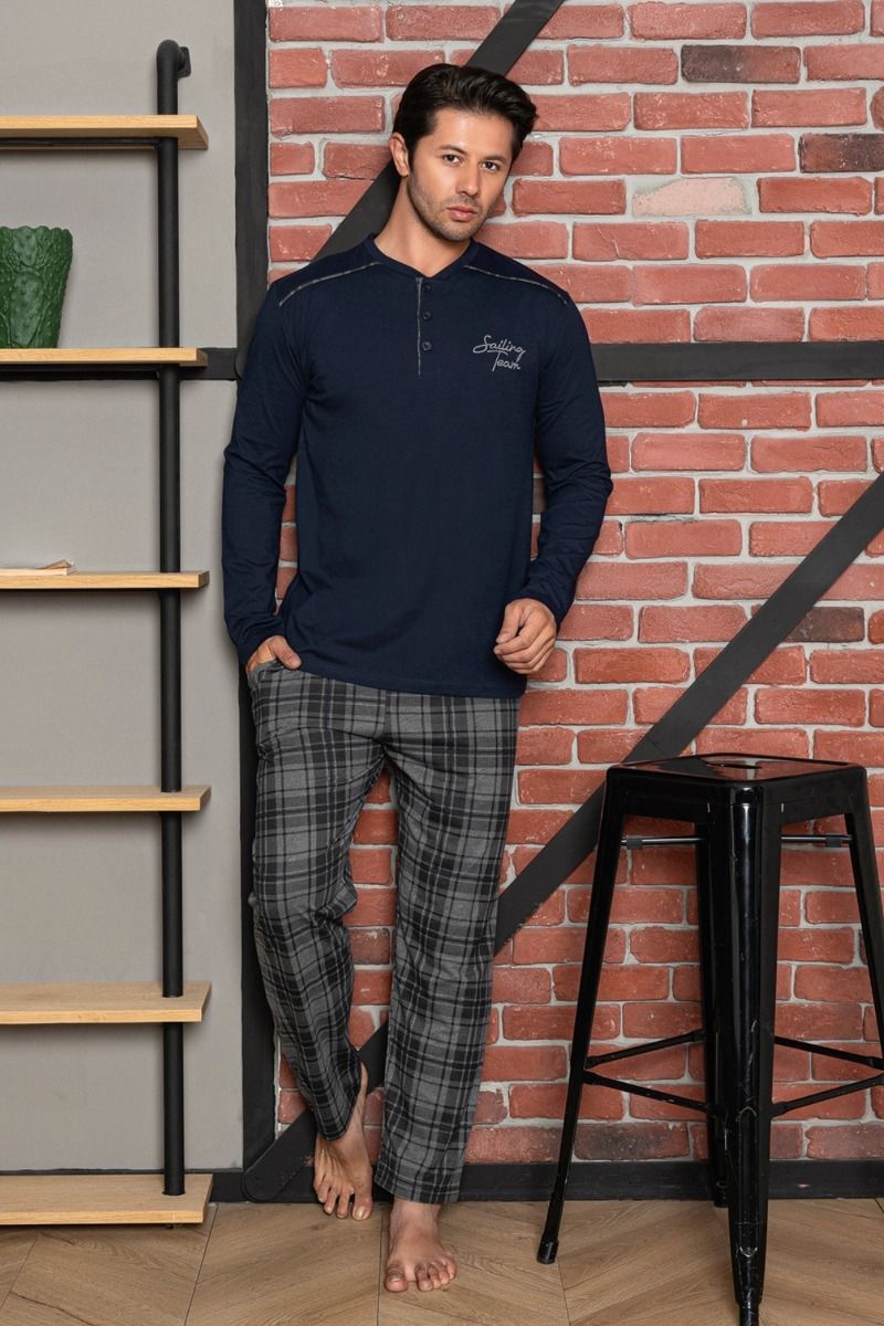 Ανδρική πιτζάμα χειμωνιάτικη πράσινο χρώμα καρό παντελόνι