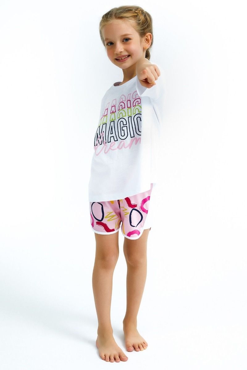 Καλοκαιρινή κοριτσίστικη παιδική πιτζάμα κίτρινο και λευκό χρώμα