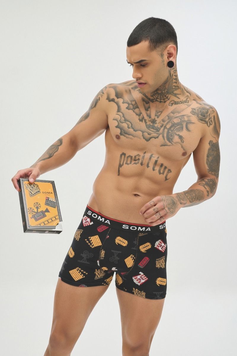 Ανδρικό εσώρουχο Boxer "SOMA" βαμβακερό μαύρο με σχέδια σινεμά