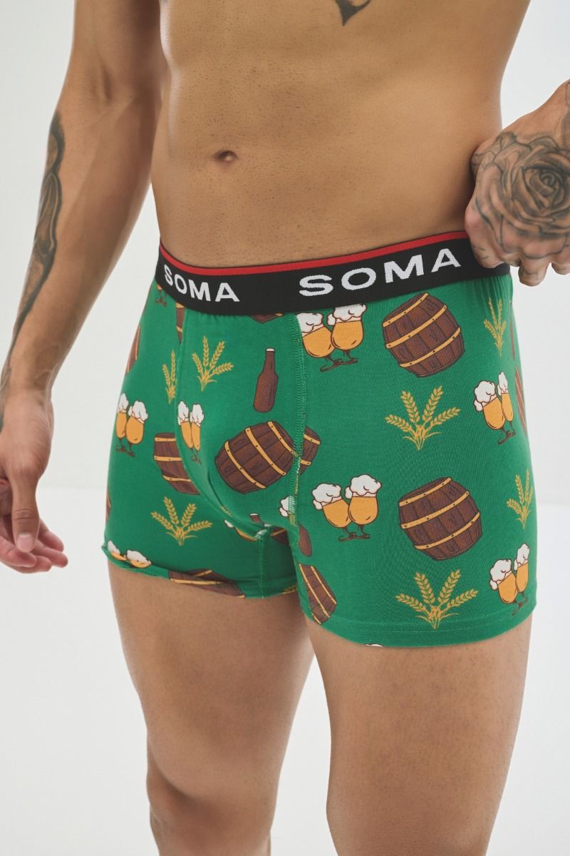 Ανδρικό εσώρουχο Boxer "SOMA" βαμβακερό πράσινο χρώμα με σχέδια