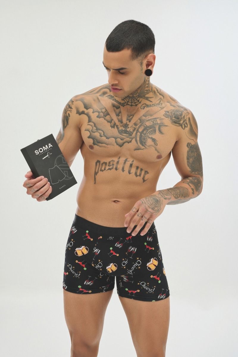 Ανδρικό εσώρουχο Boxer "SOMA" βαμβακερό με σχέδια κοκτέιλ ποτά