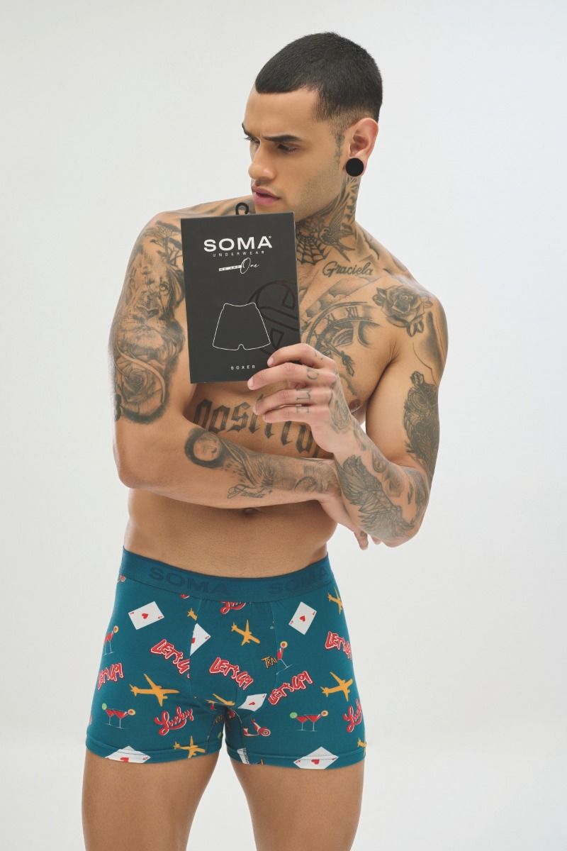 Ανδρικό εσώρουχο Boxer "SOMA" βαμβακερό με σχέδια αεροπλάνα κοκτέιλ