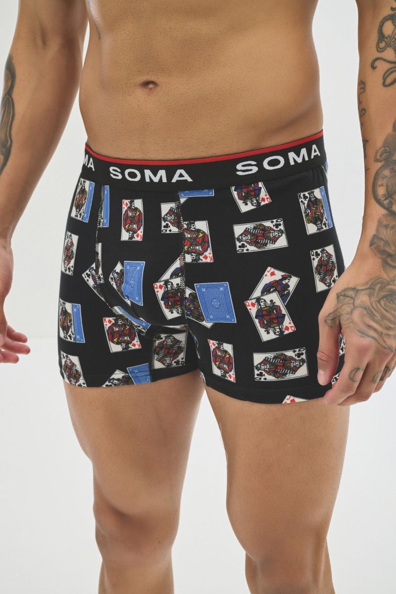 Ανδρικό εσώρουχο Boxer "SOMA" βαμβακερό μαύρο χρώμα με τραπουλόχαρτα