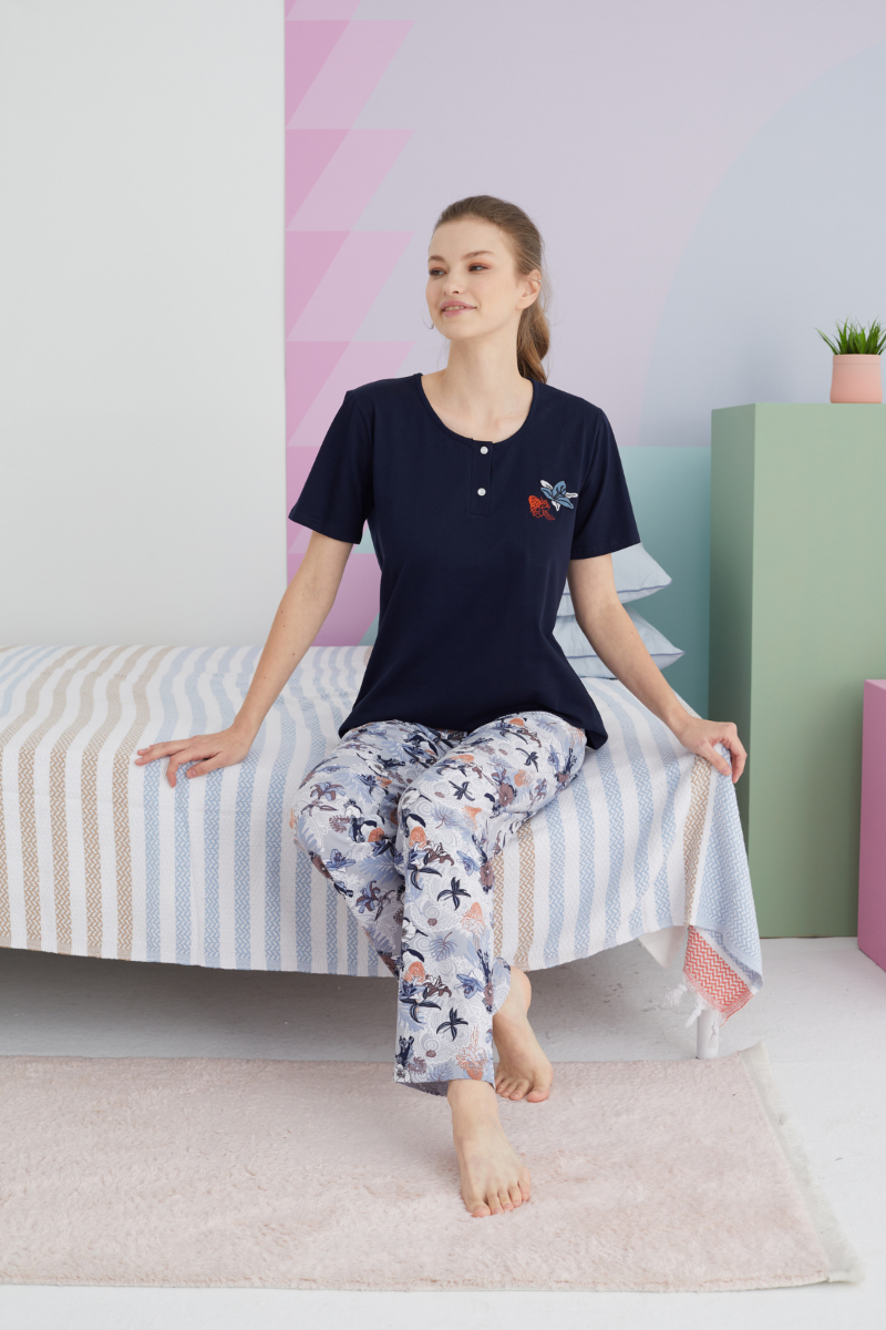 Γυναικεία Καλοκαιρινή Κοντομάνικη Πιτζάμα Sexen SLEEPFLOWER Βαμβακερή