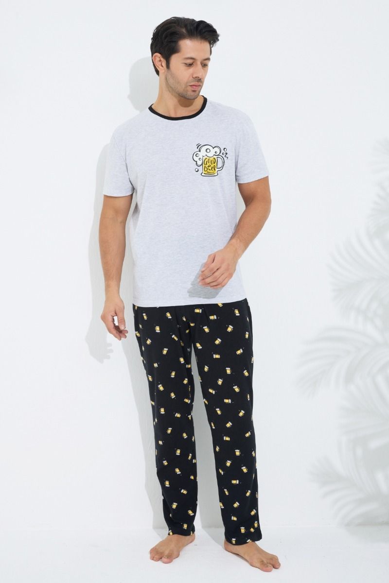 Ανδρική Πιτζάμα κοντομάνικη μπλούζα βαμβακερή με σχέδιο μπύρα