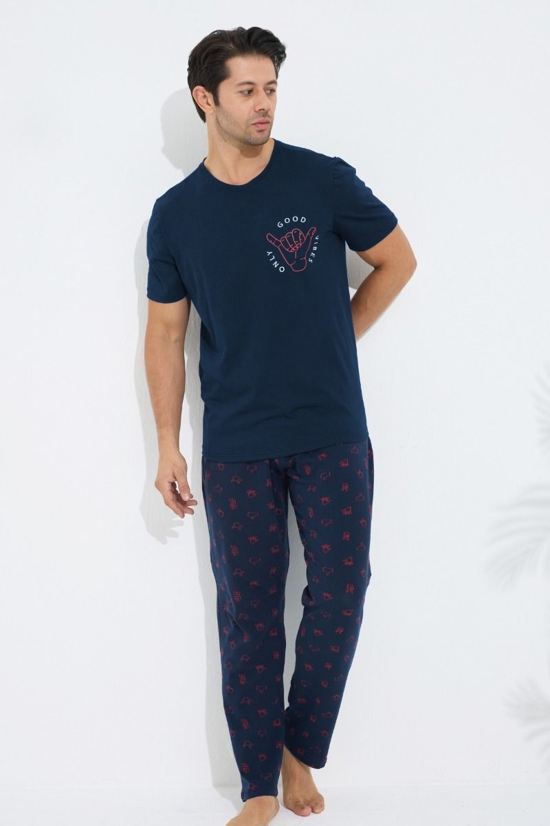Ανδρική Πιτζάμα κοντομάνικη μπλούζα βαμβακερή με σχέδια