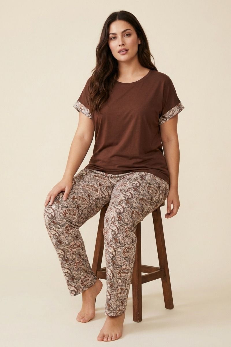 Γυναικεία Πιτζάμα Plus Size εμπριμέ κοντομάνικη καλοκαιρινή βισκόζη