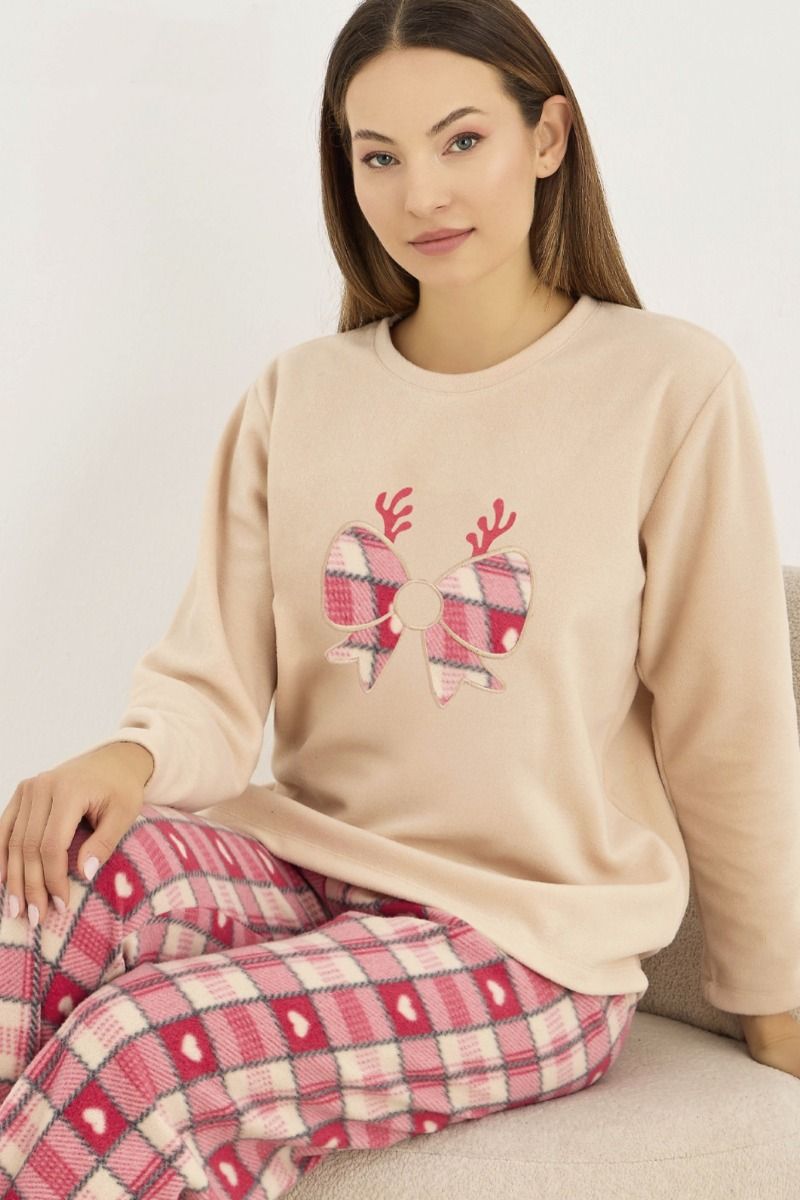Γυναικεία Πιτζάμα Fleece "Siyah Inci" PINK DEER