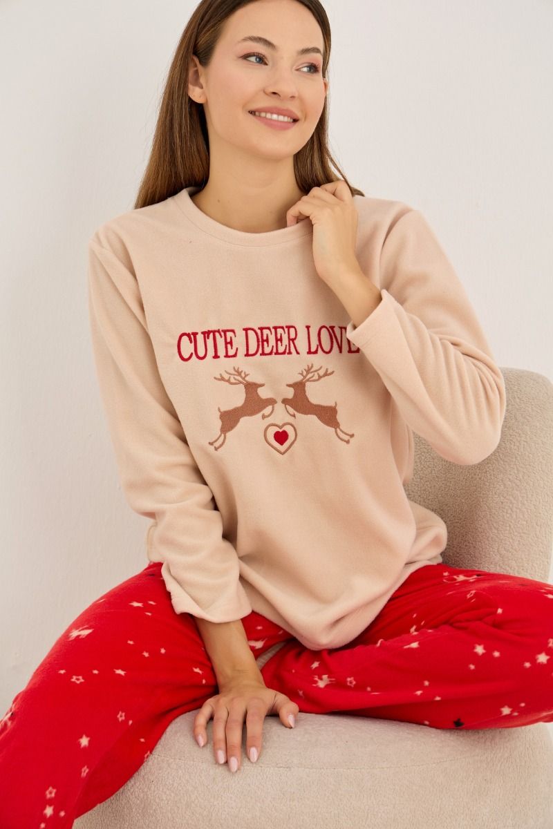 Γυναικεία Πιτζάμα Fleece "Siyah Inci" CUTE DEER