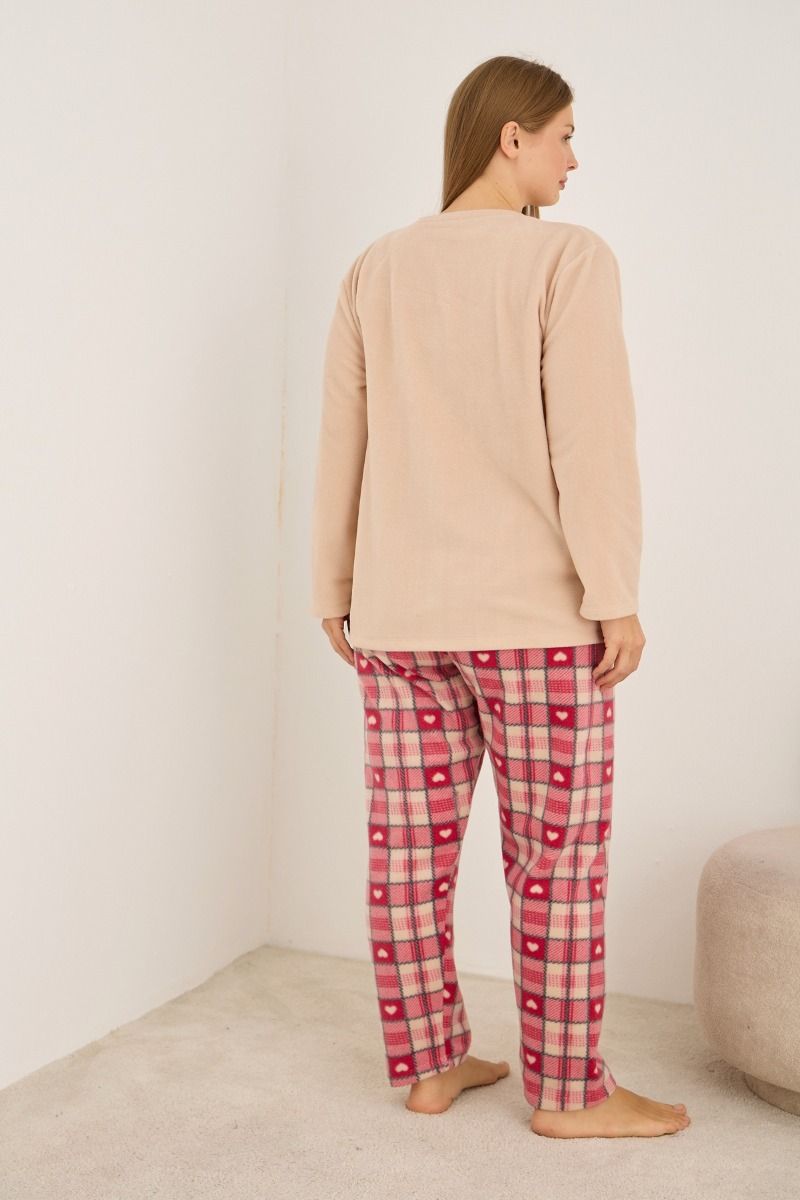Πιτζάμα Plus Size Fleece "Siyah Inci" PINK DEER
