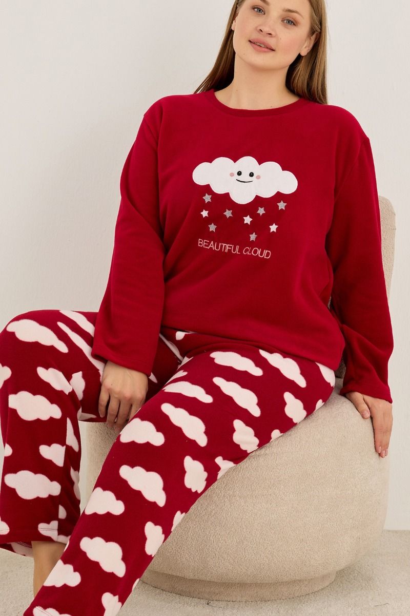 Πιτζάμα Plus Size Fleece "Siyah Inci" CLOUD