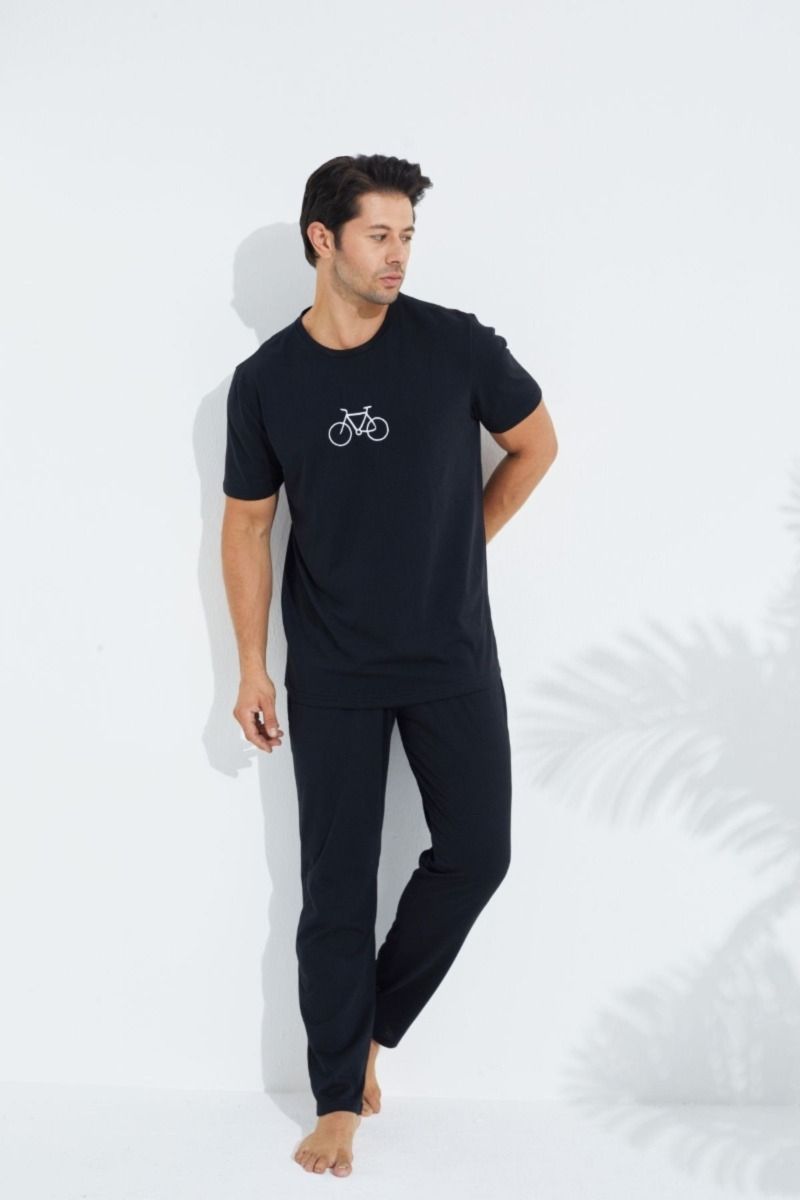 Ανδρική Πιτζάμα κοντομάνικη μπλούζα βαμβακερή με σχέδιο ποδήλατο