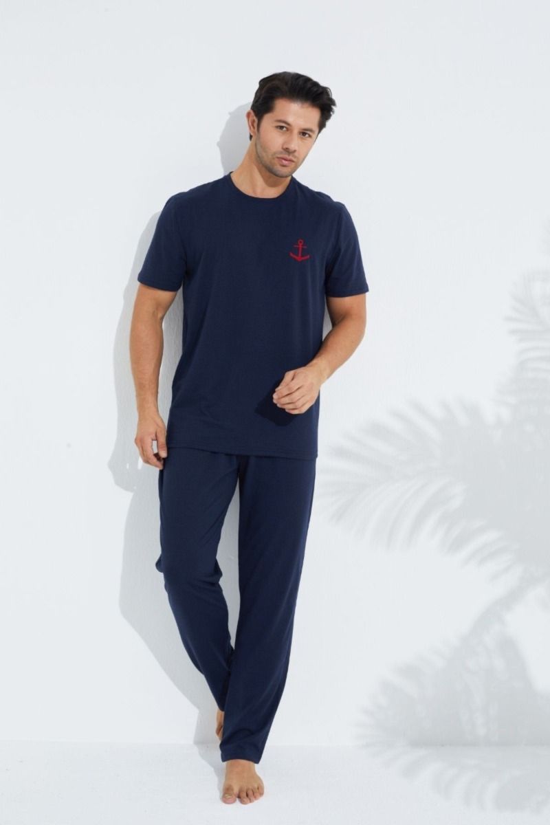 Ανδρική Πιτζάμα κοντομάνικη μπλούζα και μακρύ παντελόνι βαμβακερή
