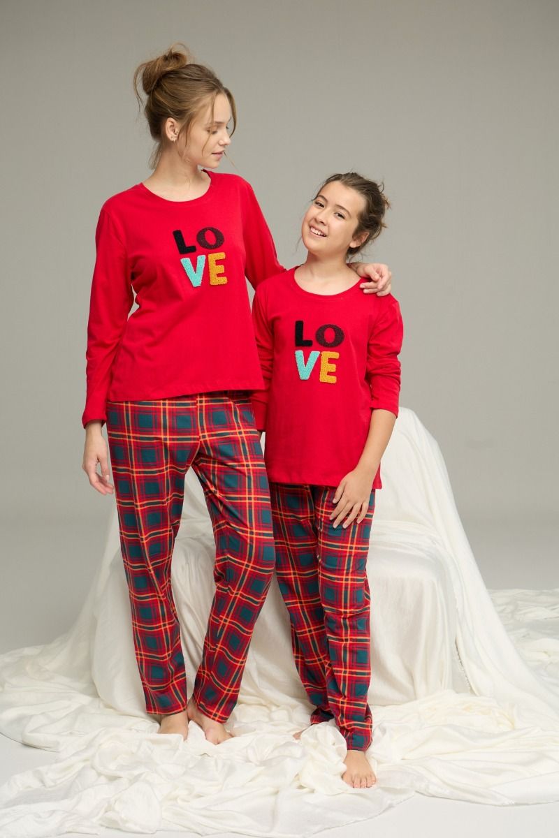 Γυναικεία Πιτζάμα χειμωνιάτικη κόκκινη καρό μαμά και κόρη