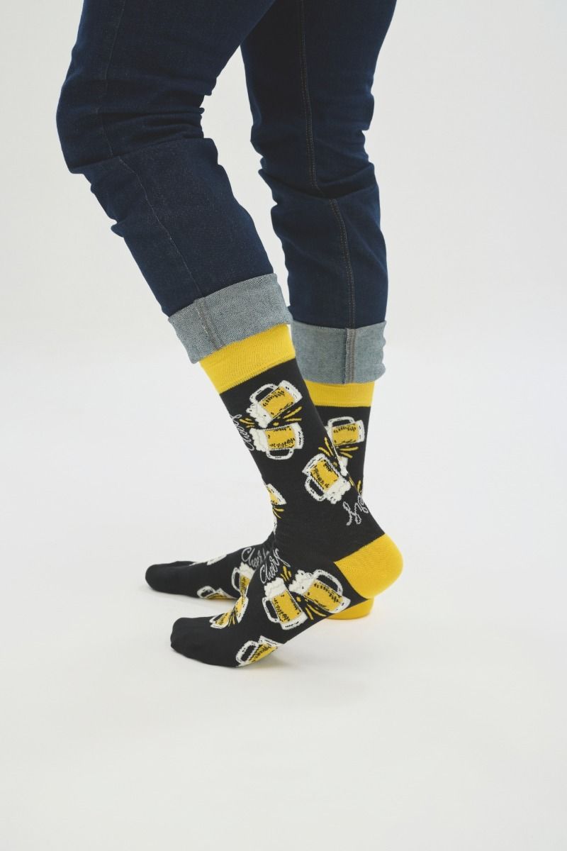 Ανδρικές Fashion Κάλτσες SOMA Βαμβακερές μαύρο κίτρινο με μπύρες