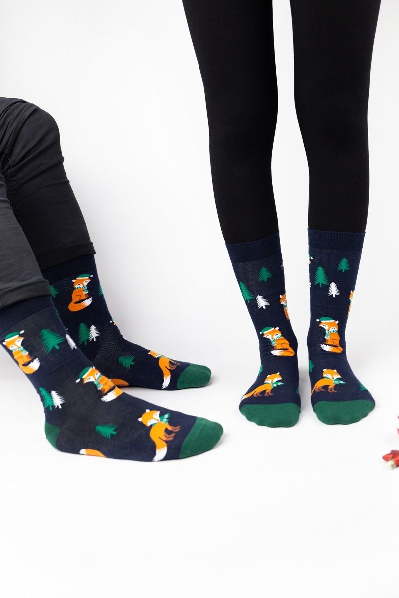 Ανδρικές Κάλτσες με χριστουγεννιάτικο σχέδιο με αλεπού μπλε χρώμα