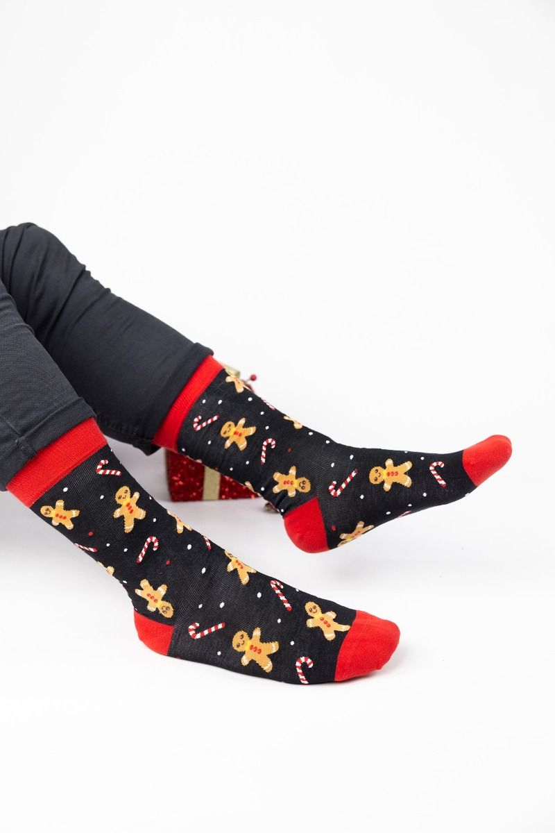Ανδρικές Κάλτσες μαύρο με κόκκινο και χριστουγεννιάτικα σχέδια βαμβακερές