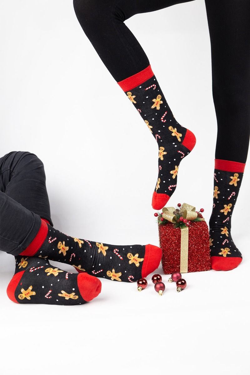 Ανδρικές Κάλτσες μαύρο με κόκκινο και χριστουγεννιάτικα σχέδια βαμβακερές