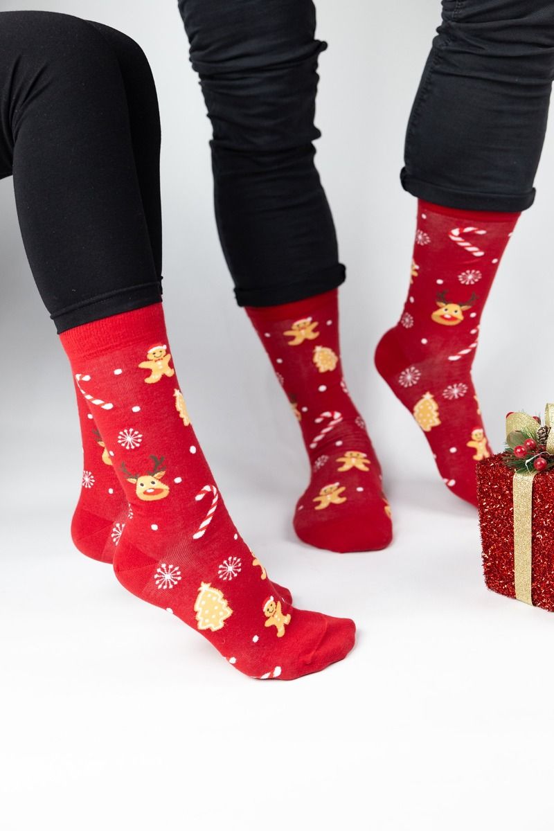 Ανδρικές Κάλτσες χριστουγεννιάτικες κόκκινο χρώμα με ταράνδους βαμβακερές