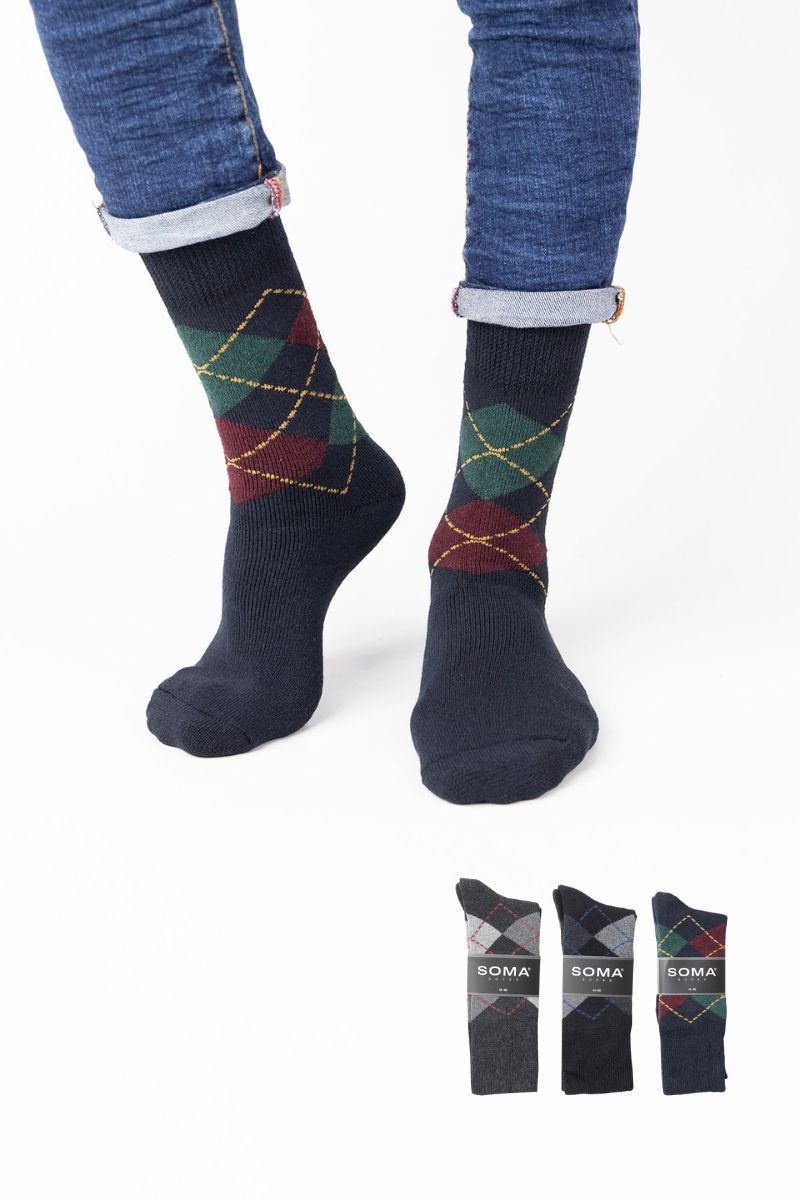Ανδρικές Casual Πετσετέ Κάλτσες καρό 3 Ζευγάρια Βαμβακερές