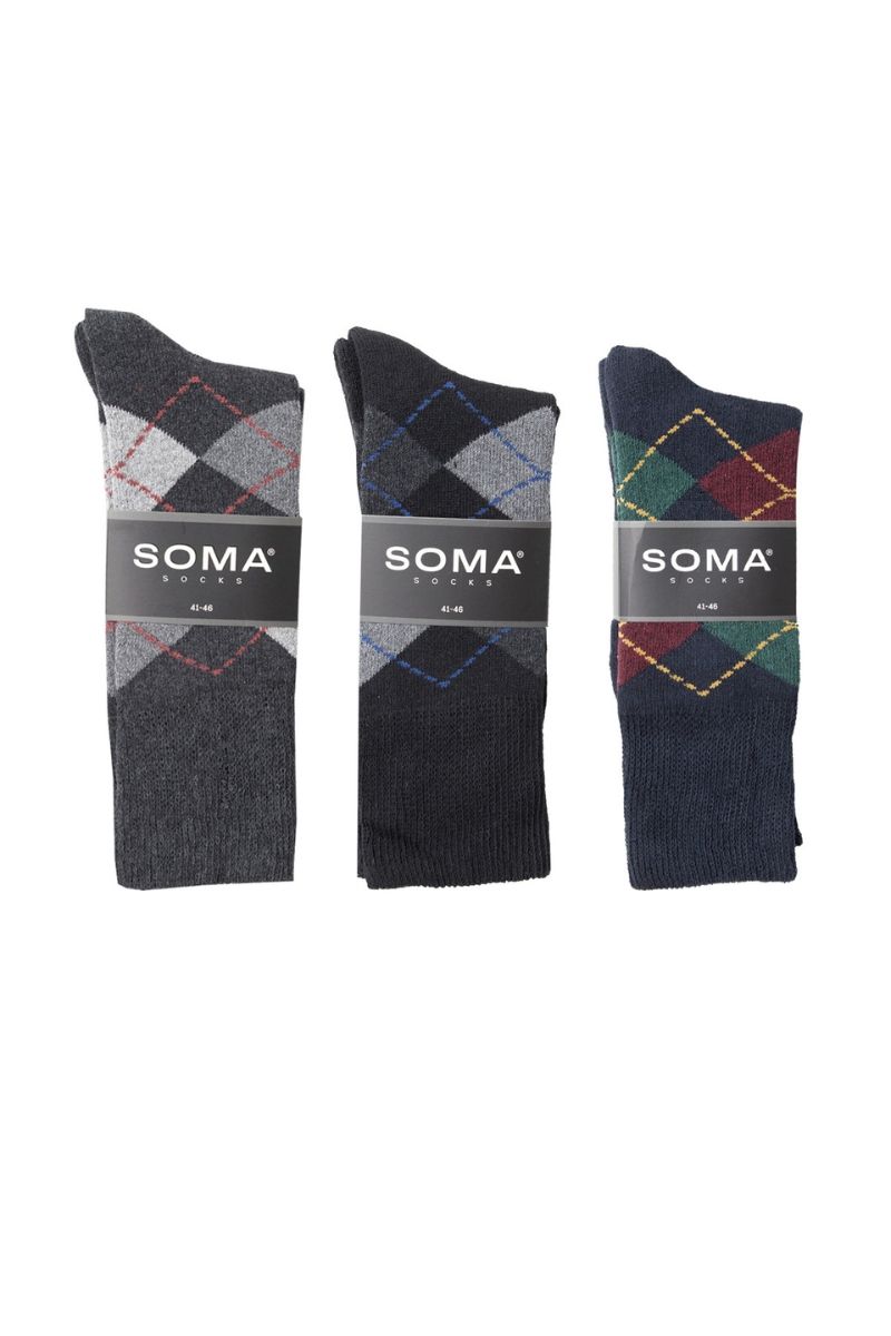 Ανδρικές Casual Πετσετέ Κάλτσες καρό 3 Ζευγάρια Βαμβακερές
